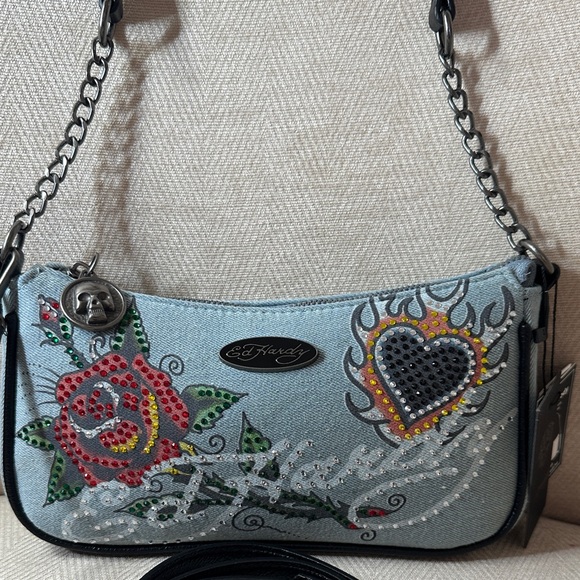 Ed Hardy Gray Shoulder and Crossbody Bag with Embroidery. NWT - Picture 4 of 13